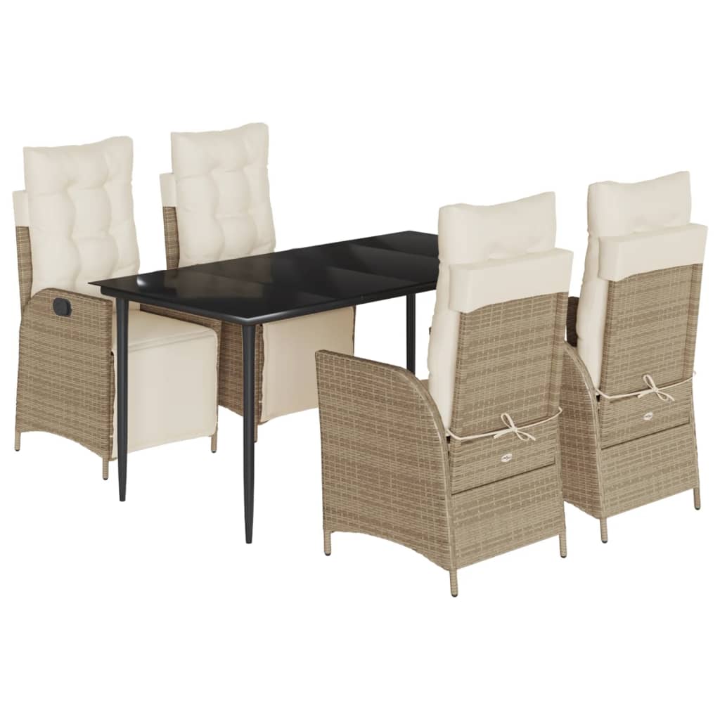 Ensemble à manger de jardin avec coussins 5pcs Beige poly rotin