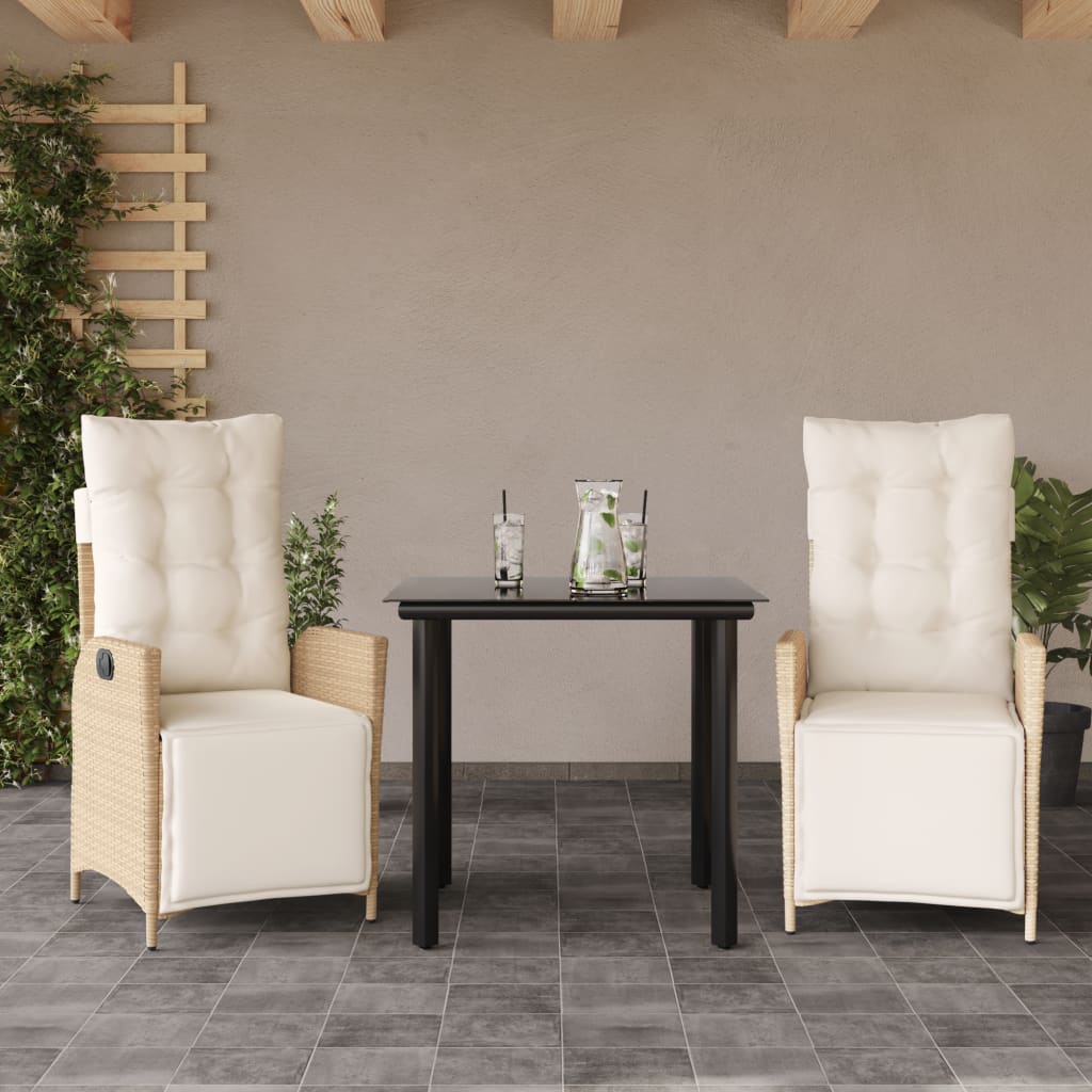 Ensemble à manger de jardin et coussins 3 pcs Beige poly rotin - XIOS