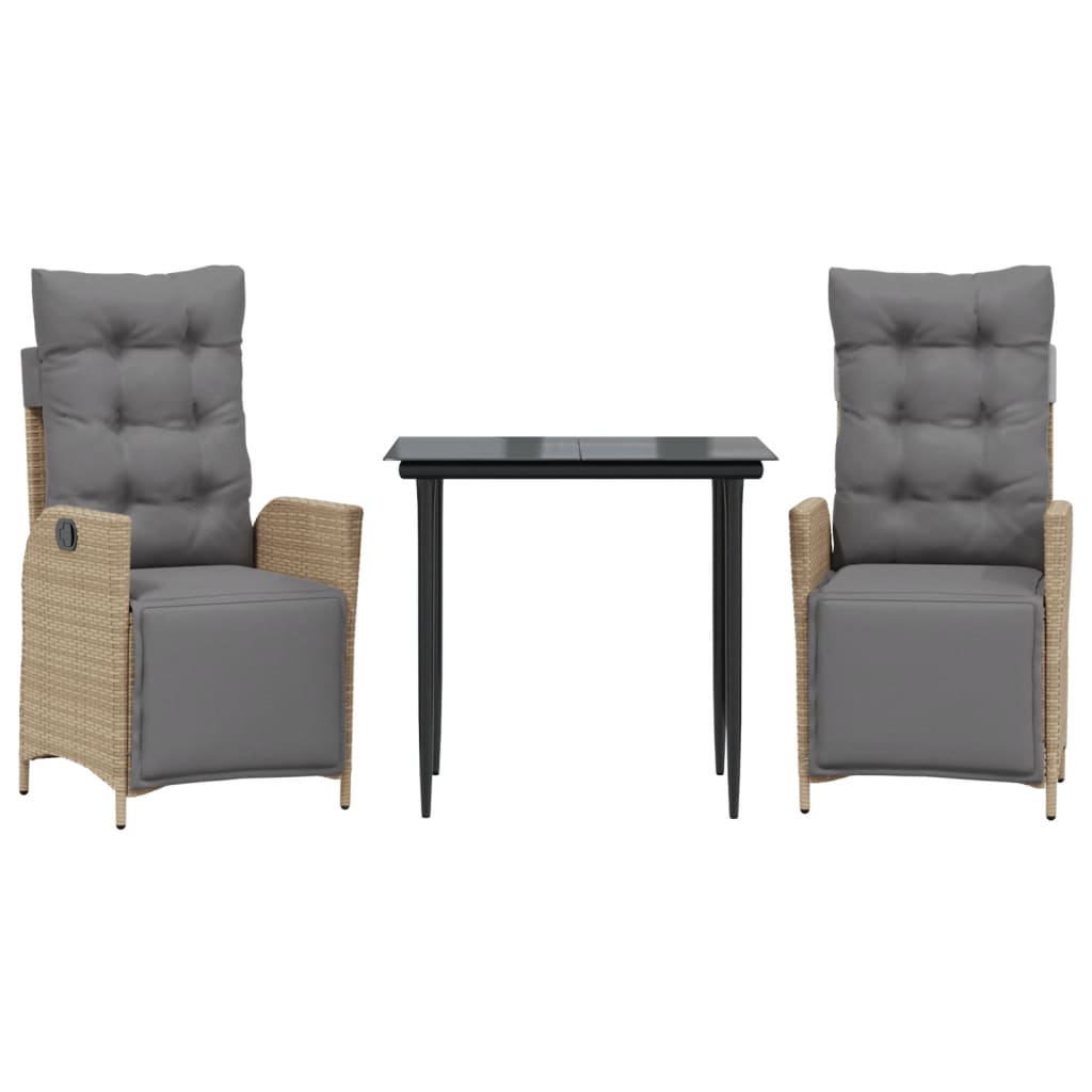 Ensemble à manger de jardin et coussins 3 pcs mélange beige