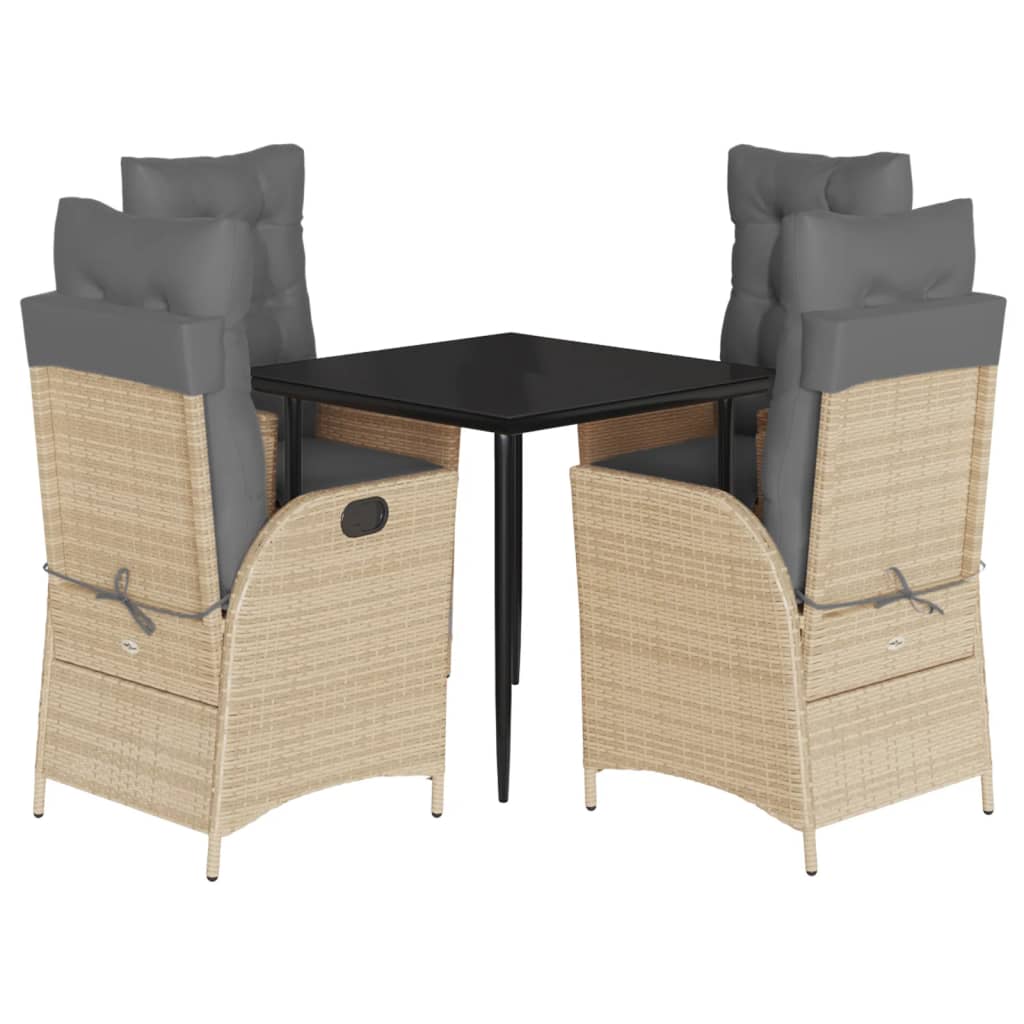 Ensemble à manger de jardin coussins 5 pcs mélange beige rotin