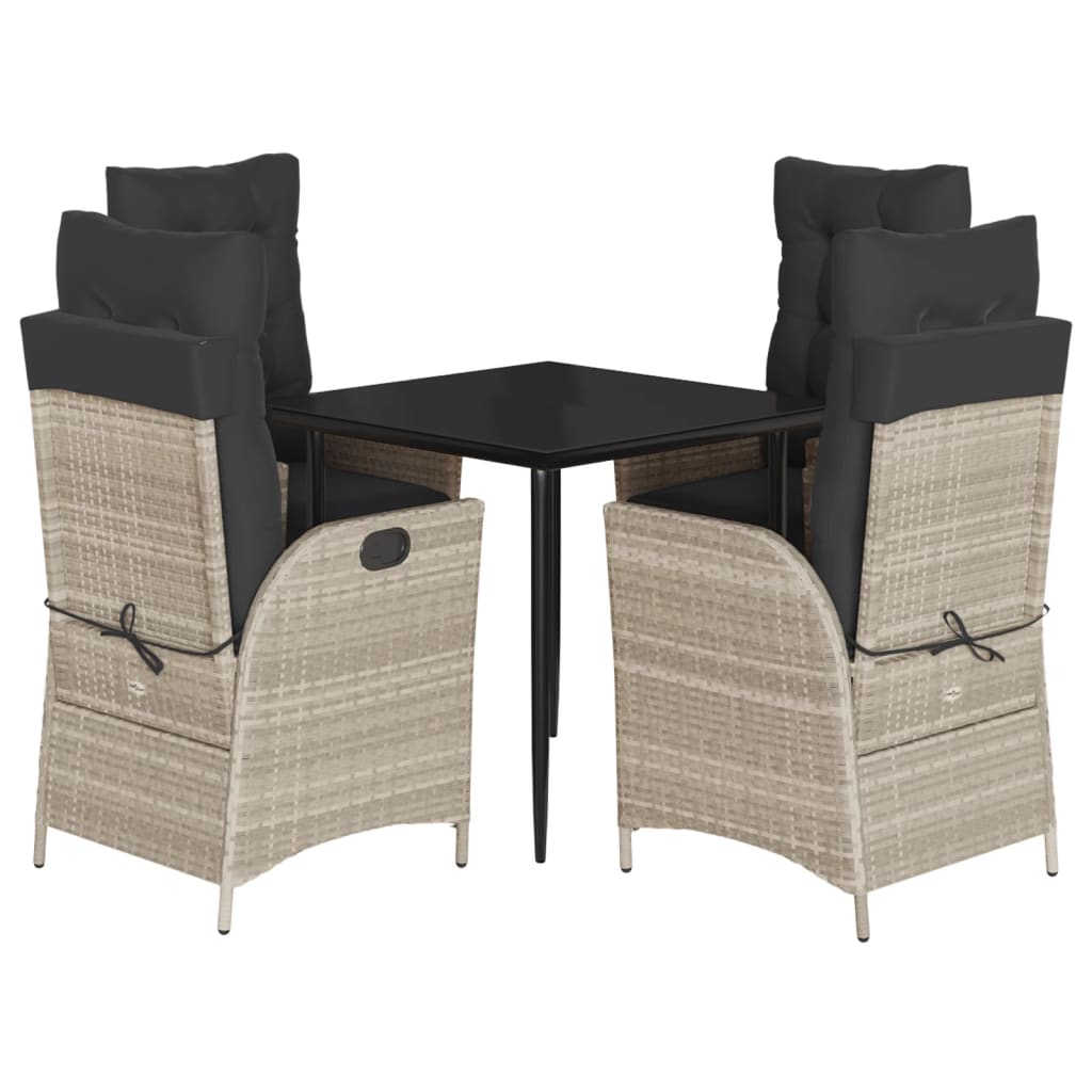 Ensemble à manger de jardin et coussins 5 pcs gris clair rotin