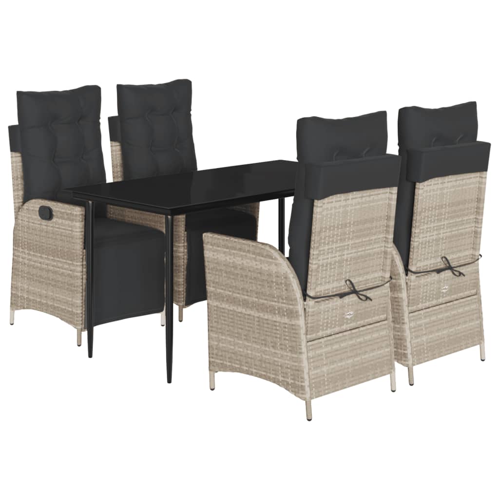 Ensemble à manger de jardin et coussins 5 pcs gris clair rotin