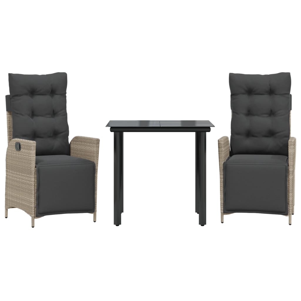 Ensemble à manger de jardin 3pcs coussins gris clair poly rotin