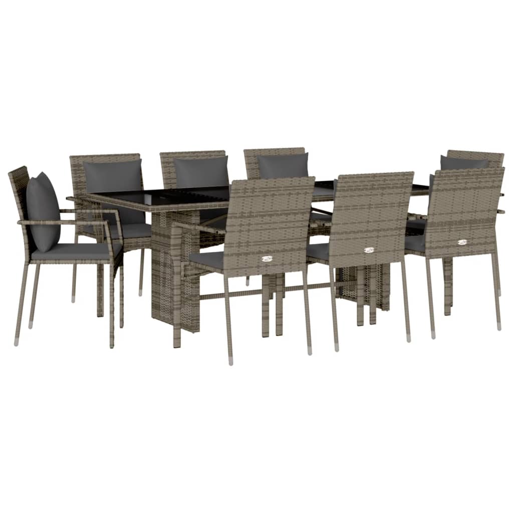 Ensemble à manger de jardin 9 pcs coussins gris résine tressée
