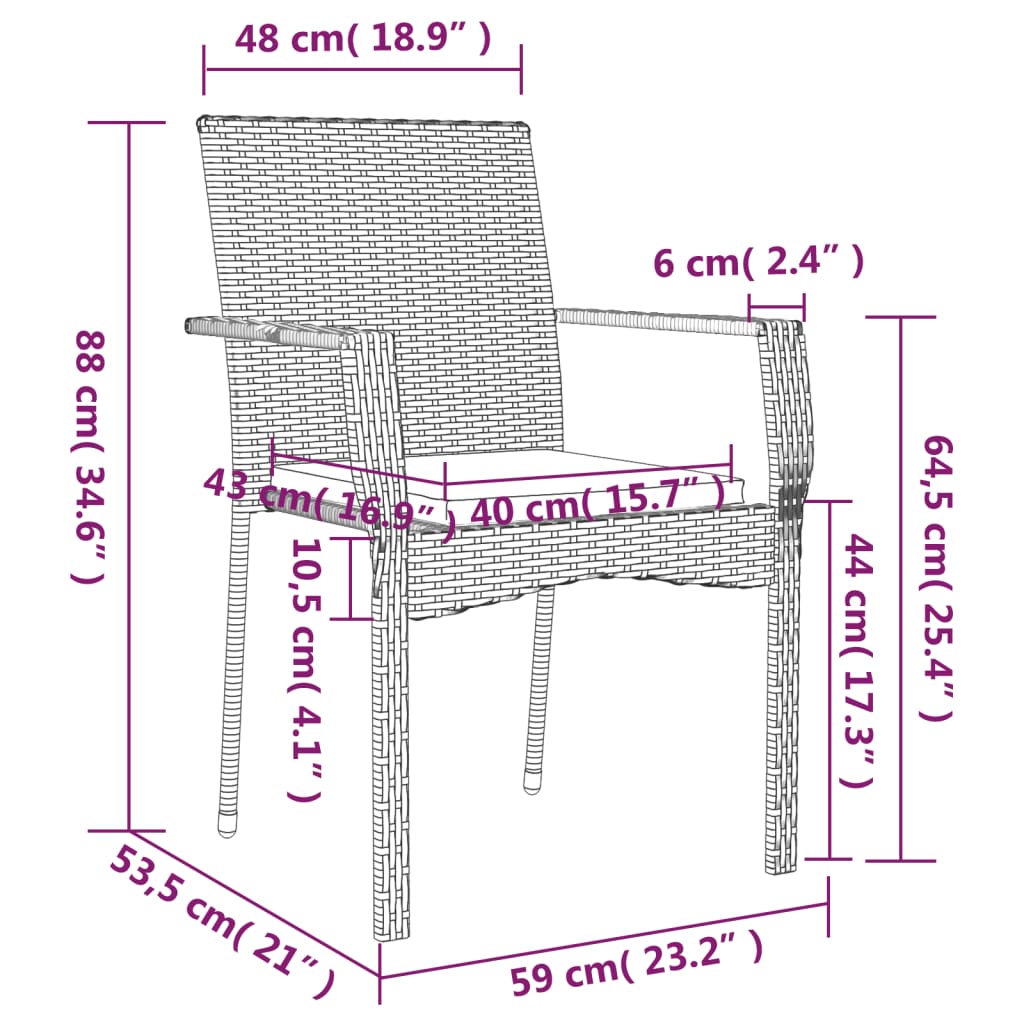 Ensemble à manger de jardin et coussins 7 pcs gris rotin