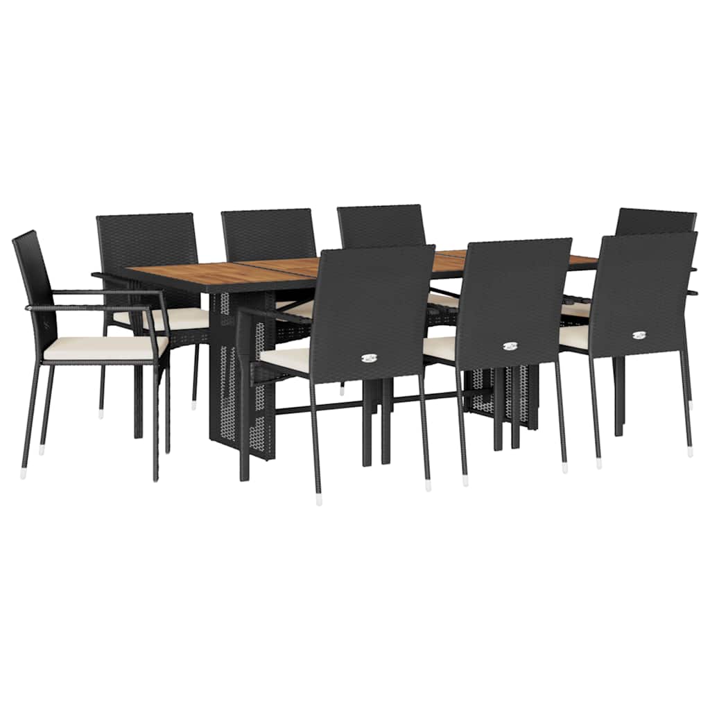 Ensemble à manger de jardin 9pcs coussins noir résine tressée