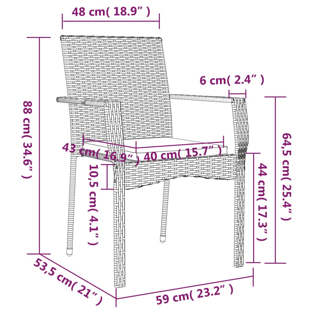 Ensemble à manger de jardin et coussins 7 pcs gris rotin