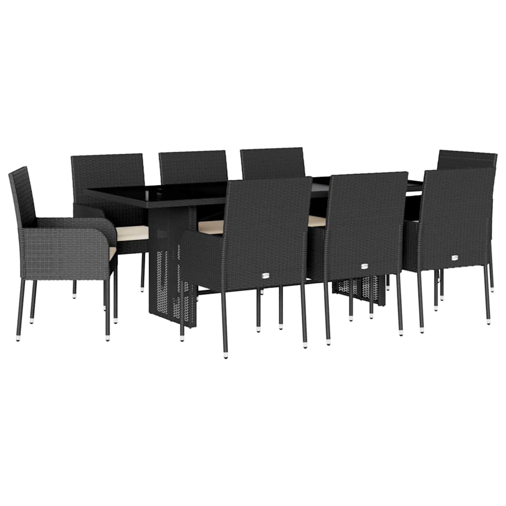 Ensemble à manger de jardin 9pcs coussins noir résine tressée