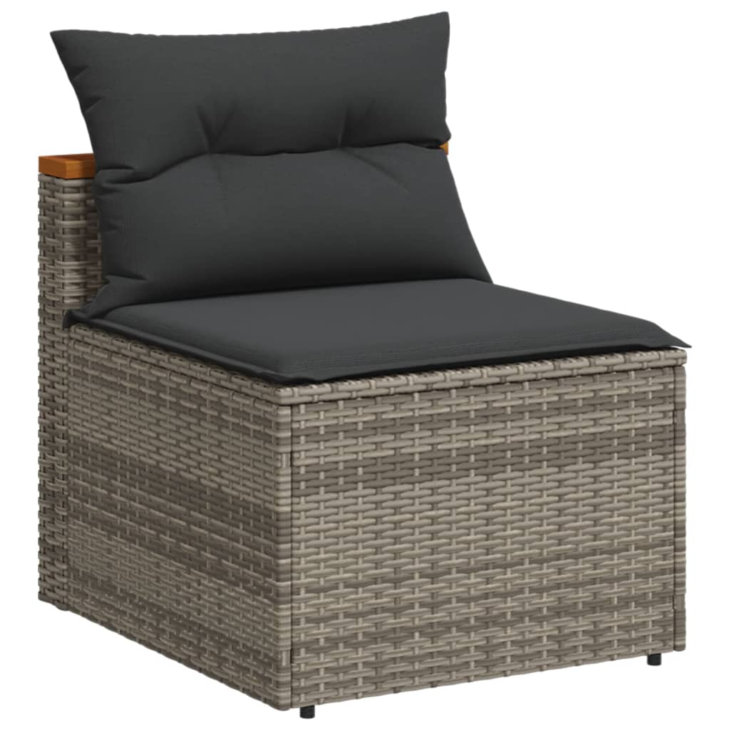 Salon de jardin 5 pcs avec coussins gris résine tressée acacia