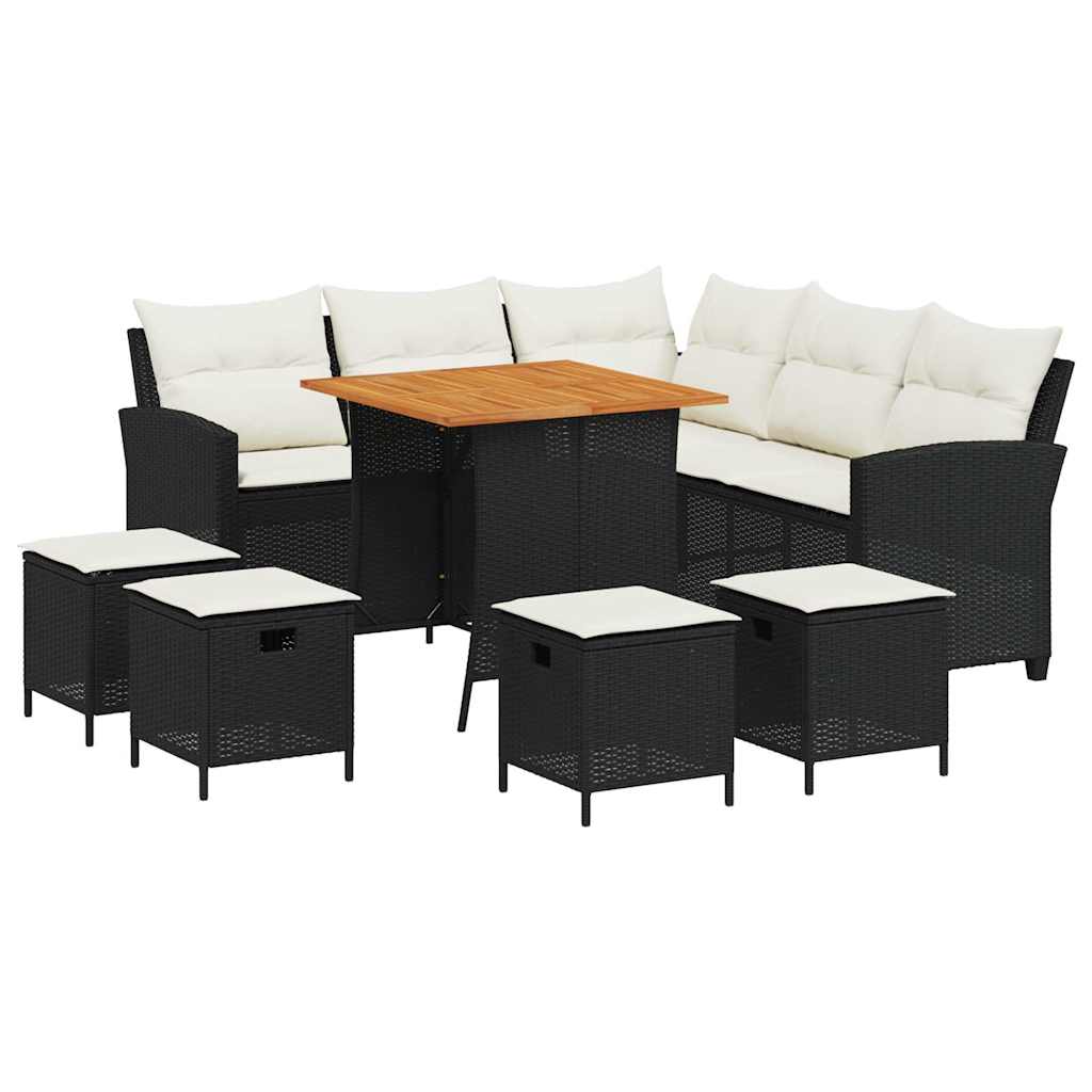 Ensemble de canapé de jardin 6 pcs avec coussins en forme de L noir résine tressée