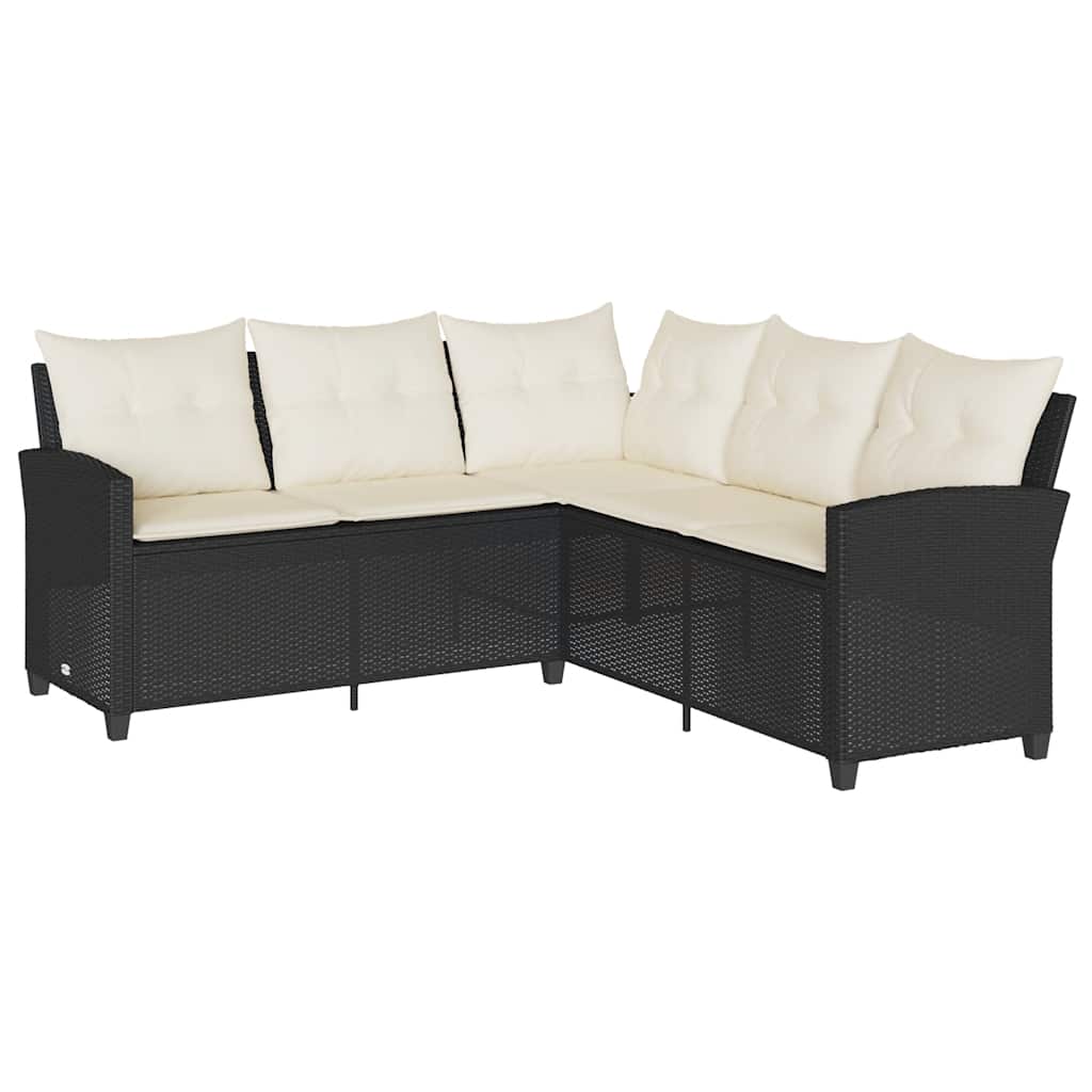 Ensemble de canapé de jardin 6 pcs avec coussins en forme de L noir résine tressée