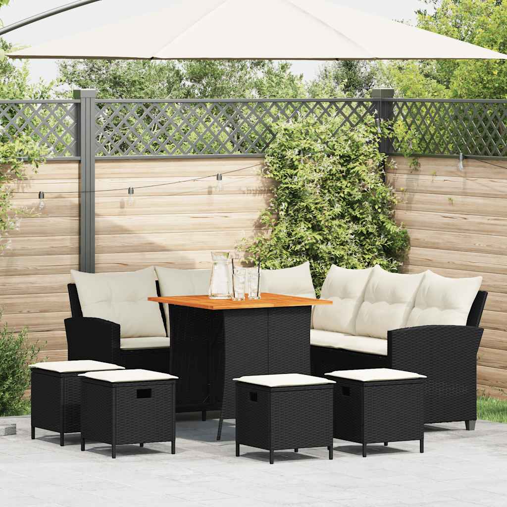 Ensemble de canapé de jardin 6 pcs avec coussins en forme de L noir résine tressée