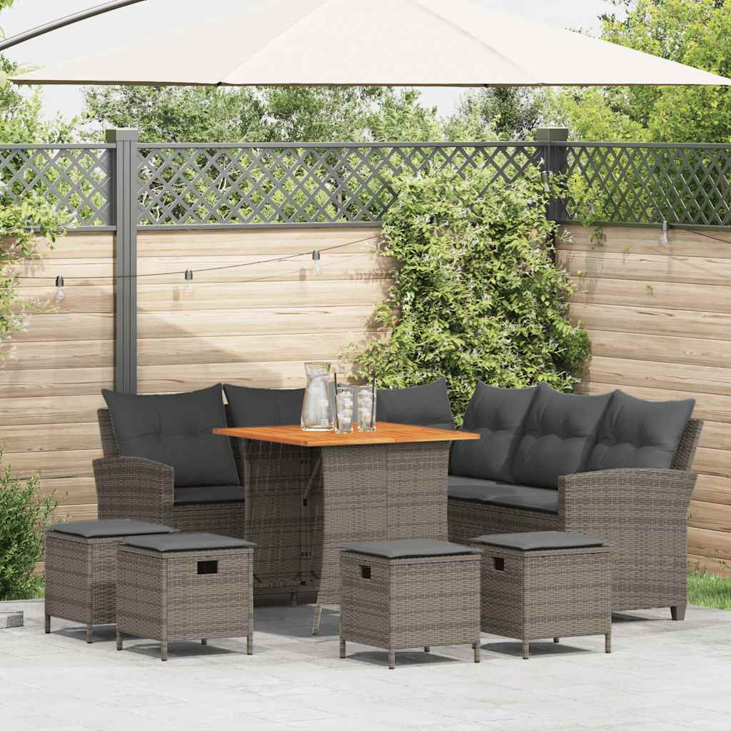 Ensemble de canapé de jardin 6 pcs avec coussins en forme de L gris résine tressée - XIOS