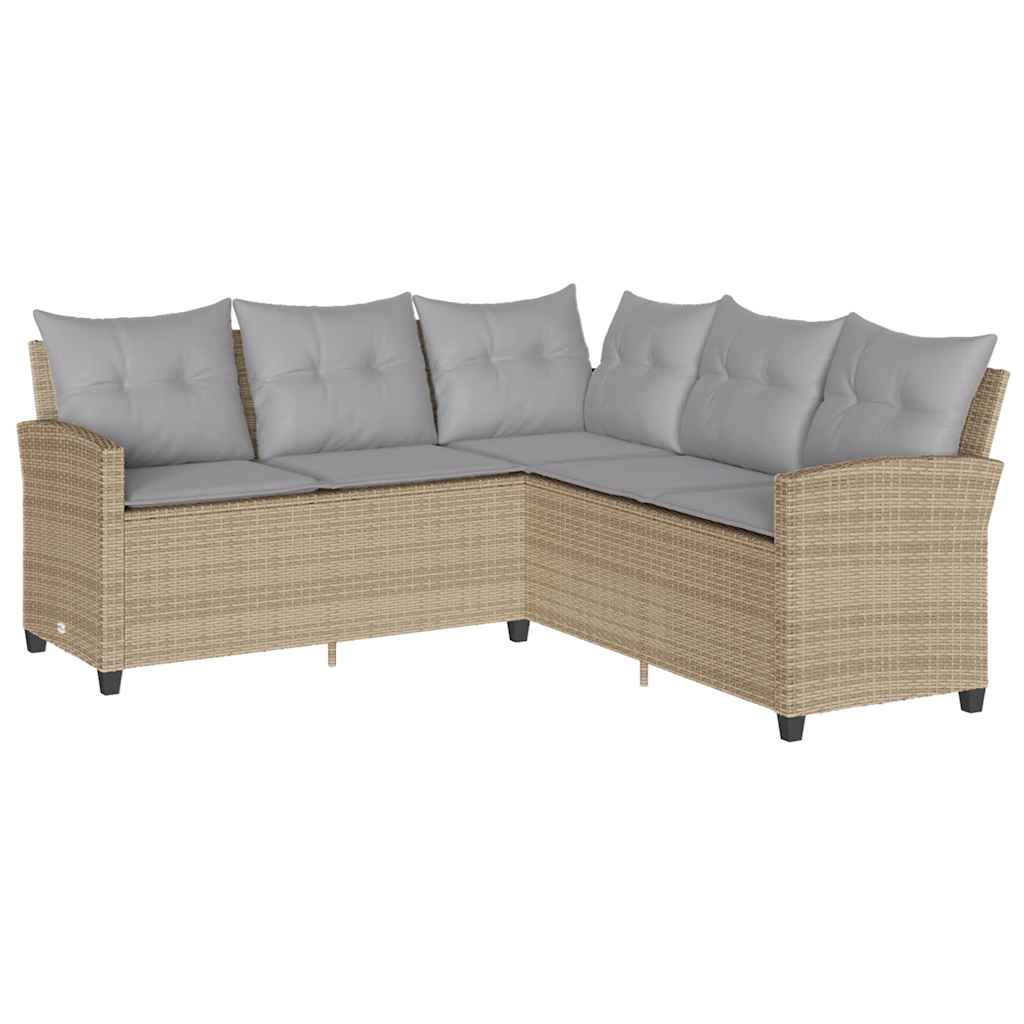 Ensemble de canapé de jardin 6 pcs avec coussins en forme de L beige résine tressée