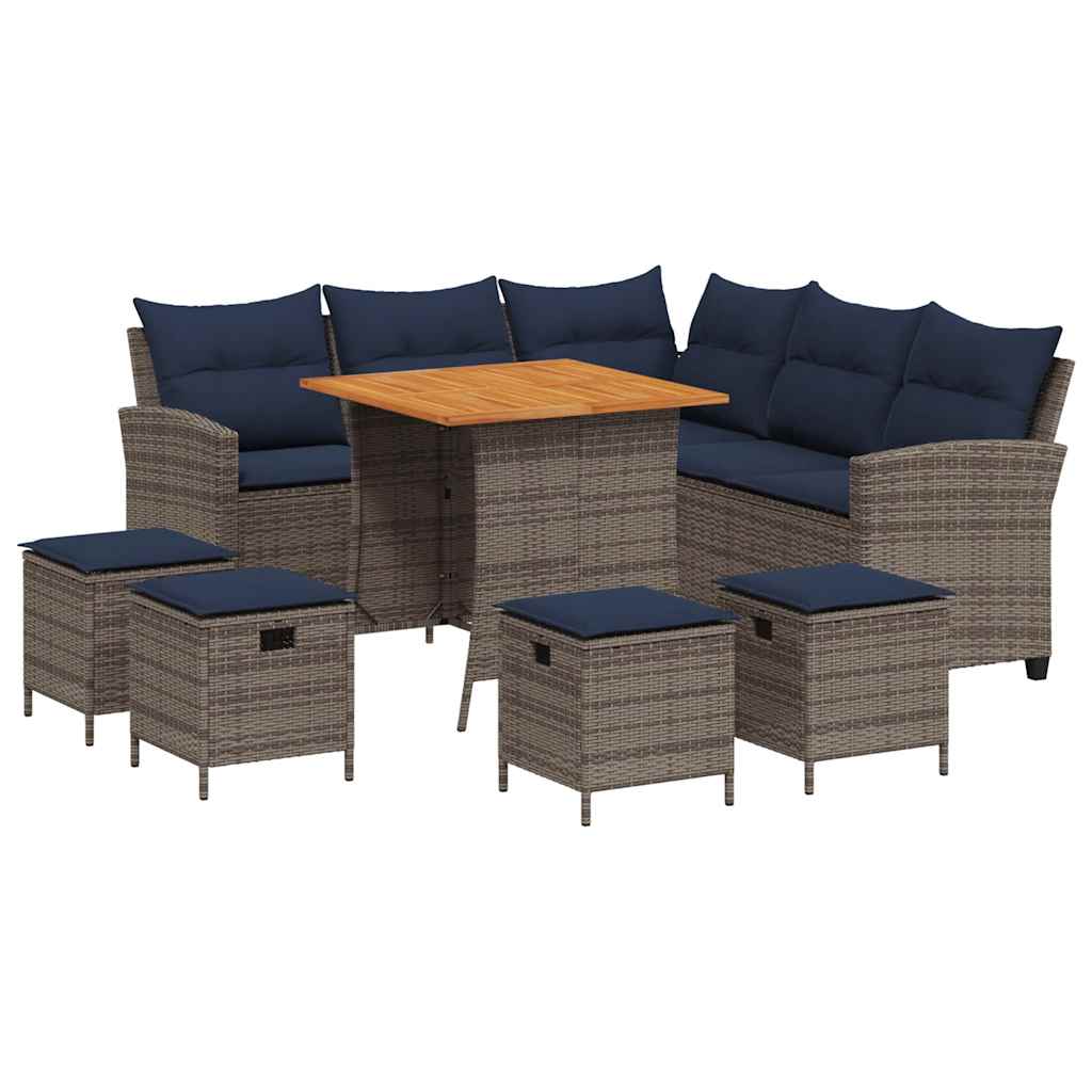 Ensemble de canapé de jardin 6 pcs avec coussins en forme de L gris résine tressée