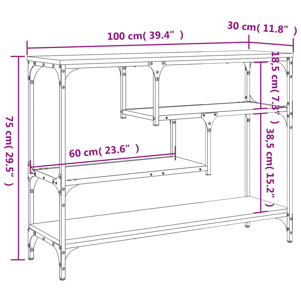 Table console chêne fumé 100x30x75 cm bois d'ingénierie - XIOS