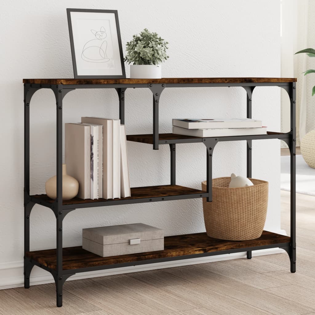 Table console chêne fumé 100x30x75 cm bois d'ingénierie - XIOS