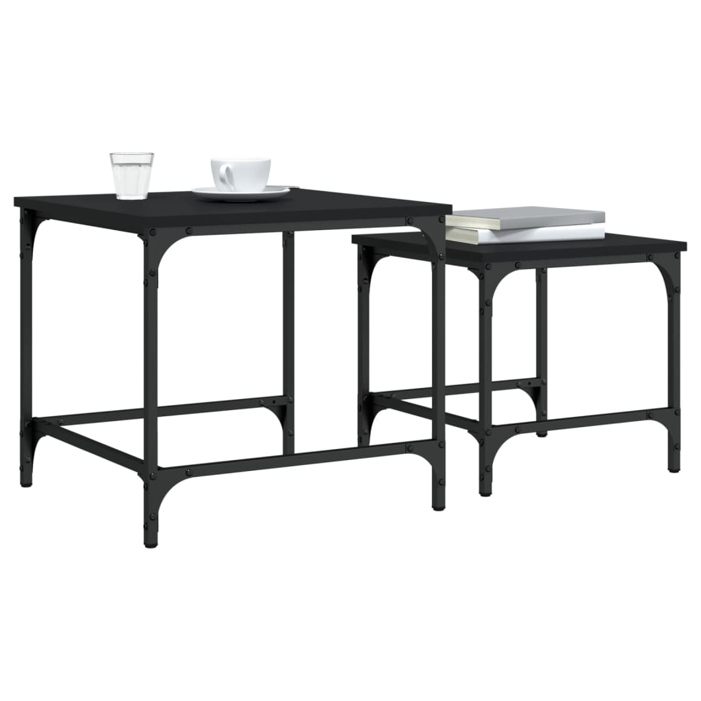 Tables basses gigognes 2 pcs noir bois d'ingénierie - XIOS