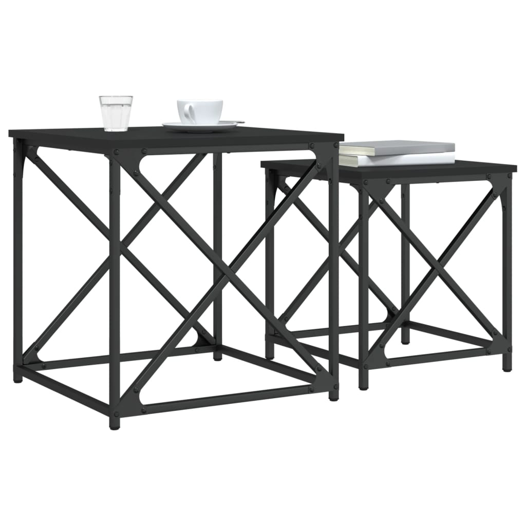 Tables basses gigognes 2 pcs noir bois d'ingénierie - XIOS