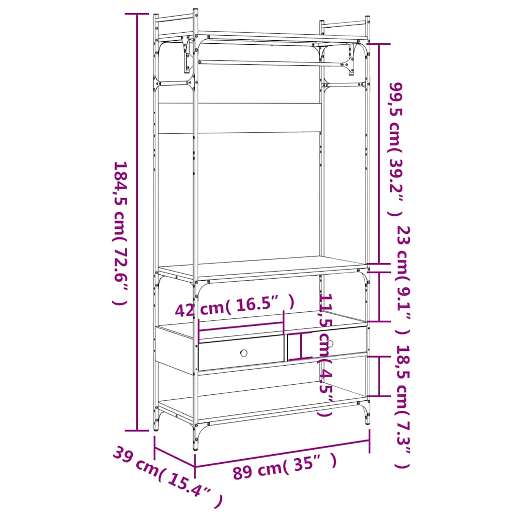 Armoire à tiroirs chêne fumé 89x39x184,5 cm bois d'ingénierie - XIOS