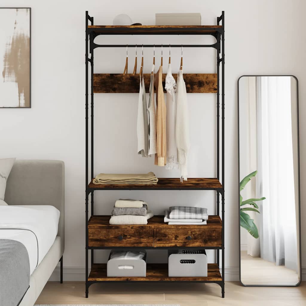 Armoire à tiroirs chêne fumé 89x39x184,5 cm bois d'ingénierie - XIOS