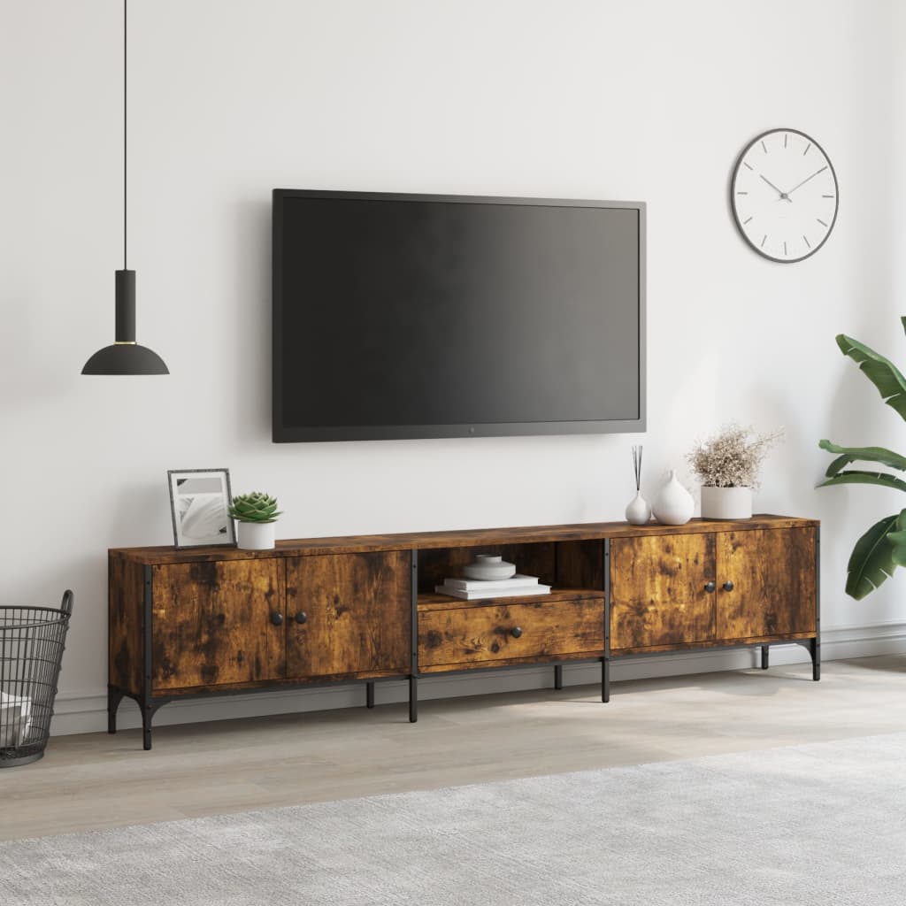 Meuble TV à tiroir chêne fumé 200x25x44 cm bois d'ingénierie - XIOS