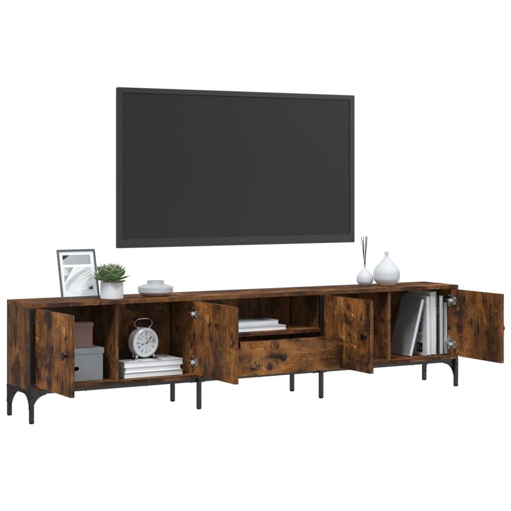 Meuble TV à tiroir chêne fumé 200x25x44 cm bois d'ingénierie - XIOS