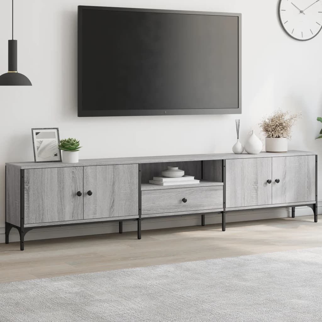 Meuble TV à tiroir sonoma gris 200x25x44 cm bois d'ingénierie - XIOS