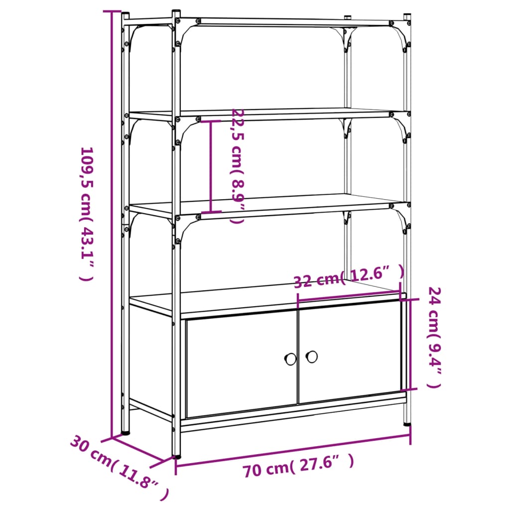 Bibliothèque à 3 niveaux chêne fumé 70x30x109,5 cm