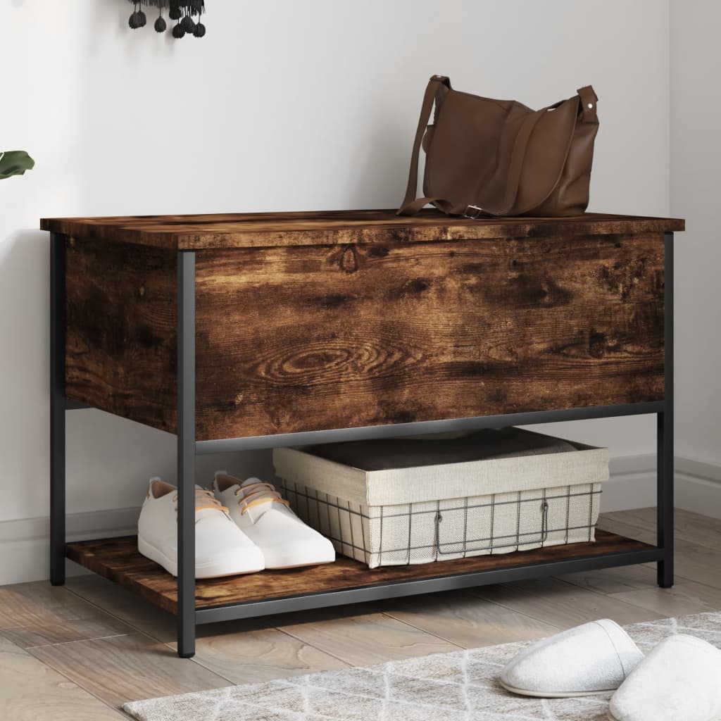 Banc de rangement chêne fumé 70x42,5x47 cm bois d'ingénierie - XIOS