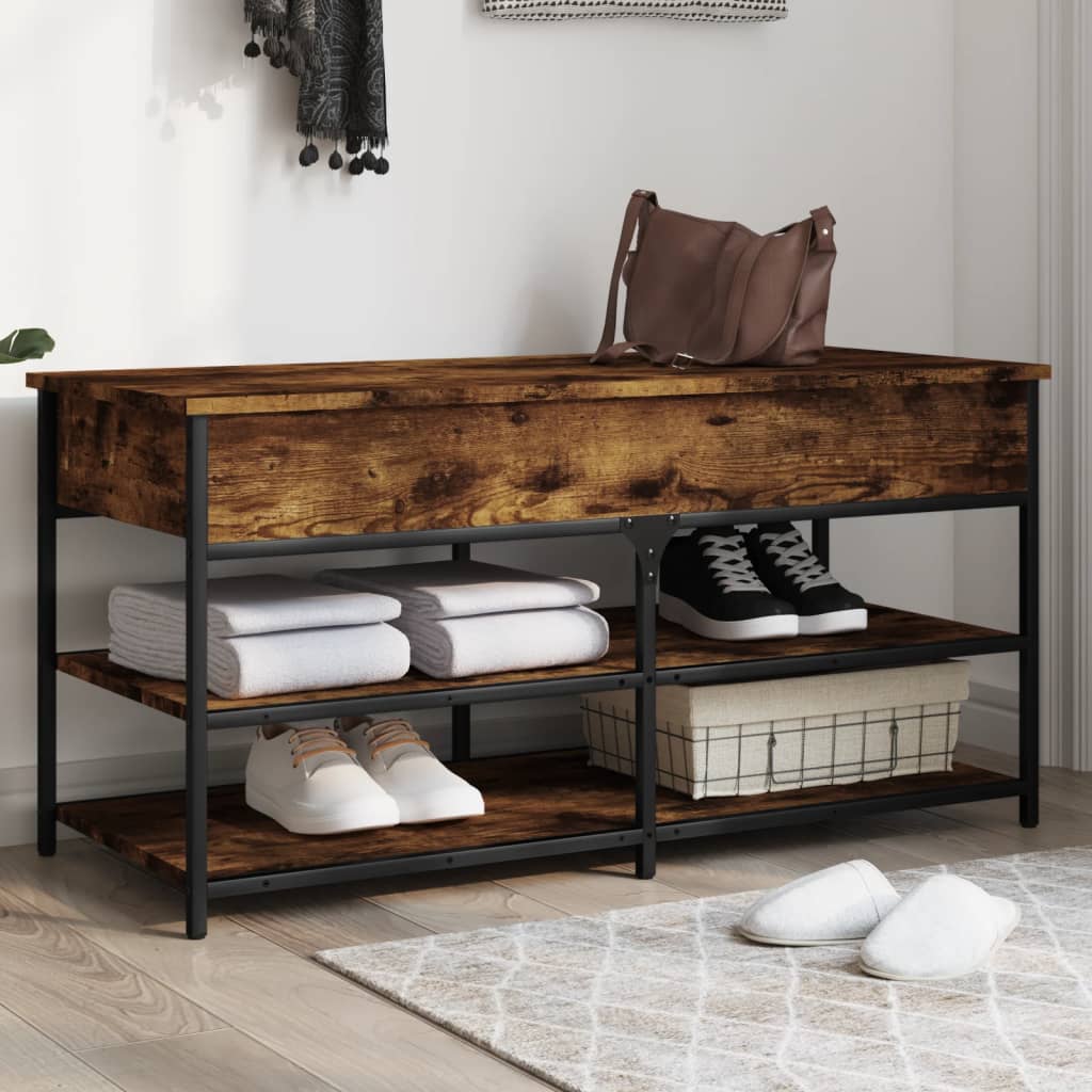Banc à chaussures chêne fumé 100x42,5x50 cm bois d'ingénierie - XIOS