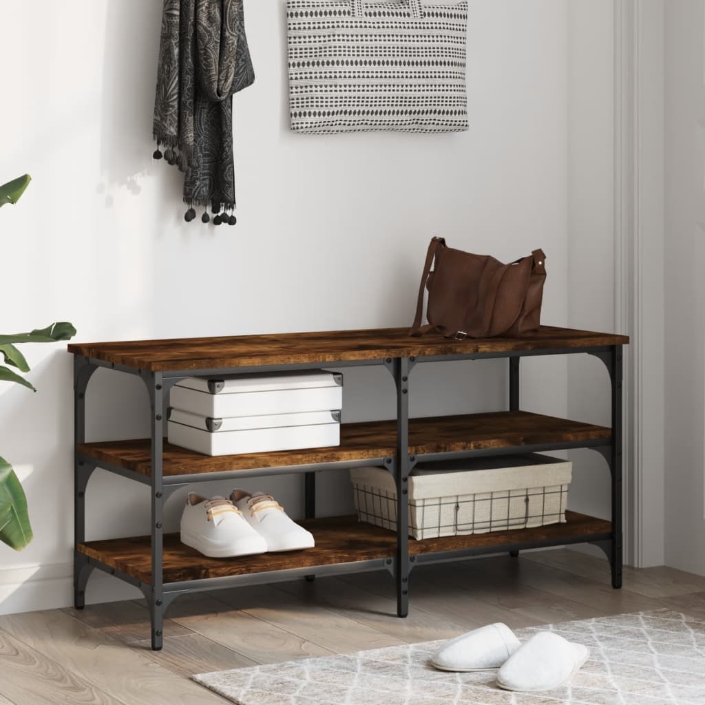 Banc à chaussures chêne fumé 100x38,5x49 cm bois d'ingénierie - XIOS