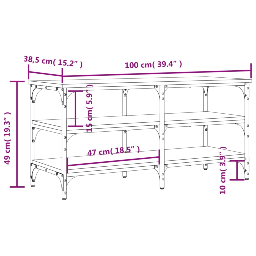 Banc à chaussures chêne fumé 100x38,5x49 cm bois d'ingénierie - XIOS