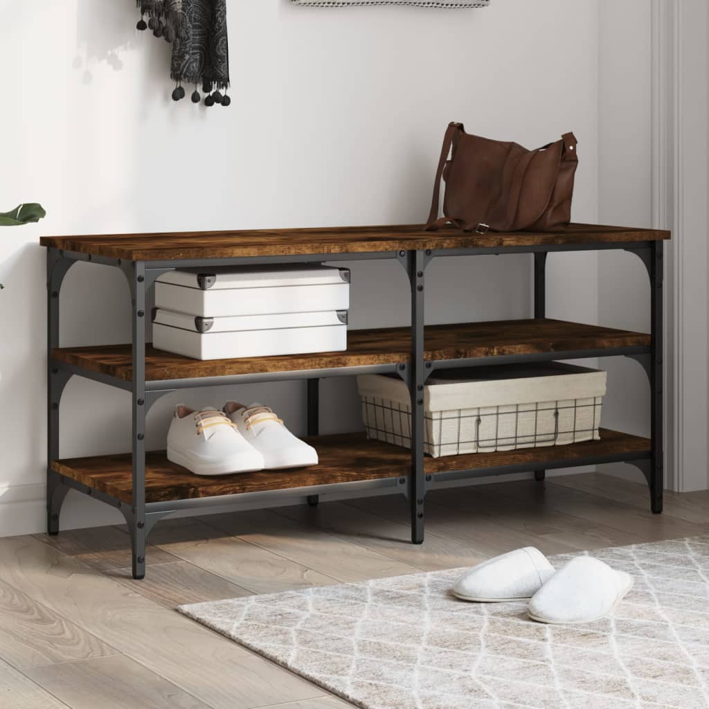 Banc à chaussures chêne fumé 100x38,5x49 cm bois d'ingénierie - XIOS