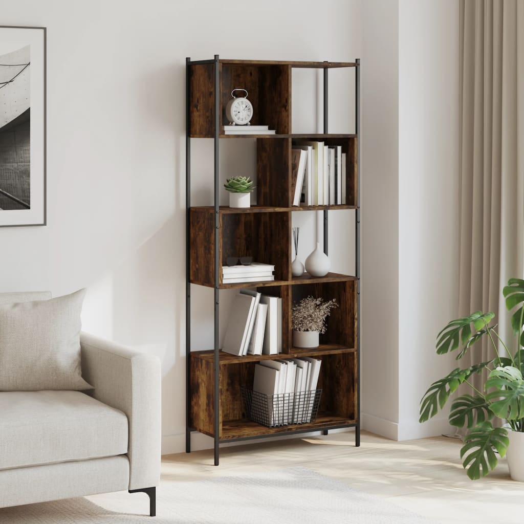 Bibliothèque chêne fumé 72x28x172 cm bois d'ingénierie - XIOS