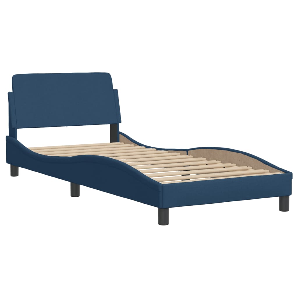 Cadre de lit sans matelas Hvar bleu 90x200 cm tissu