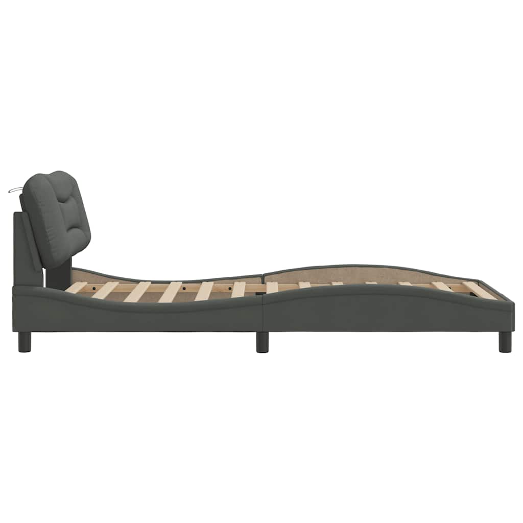 Cadre de lit sans matelas Hvar gris foncé 100x200 cm tissu