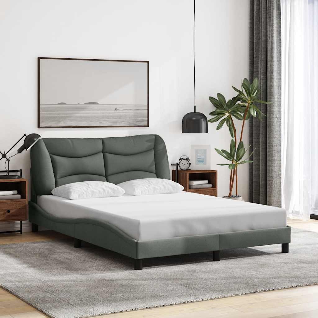 Cadre de lit sans matelas Hvar gris foncé 140x200 cm tissu