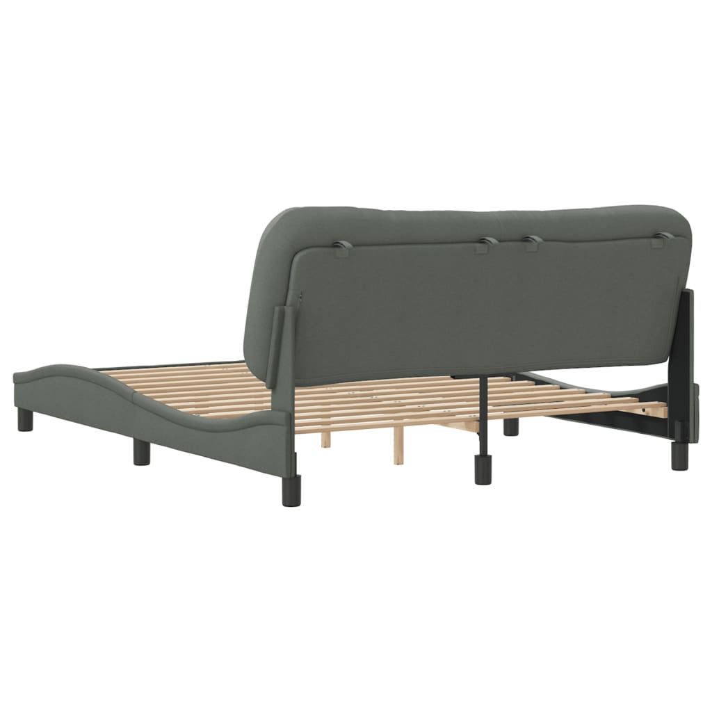 Cadre de lit sans matelas Hvar gris foncé 160x200 cm tissu