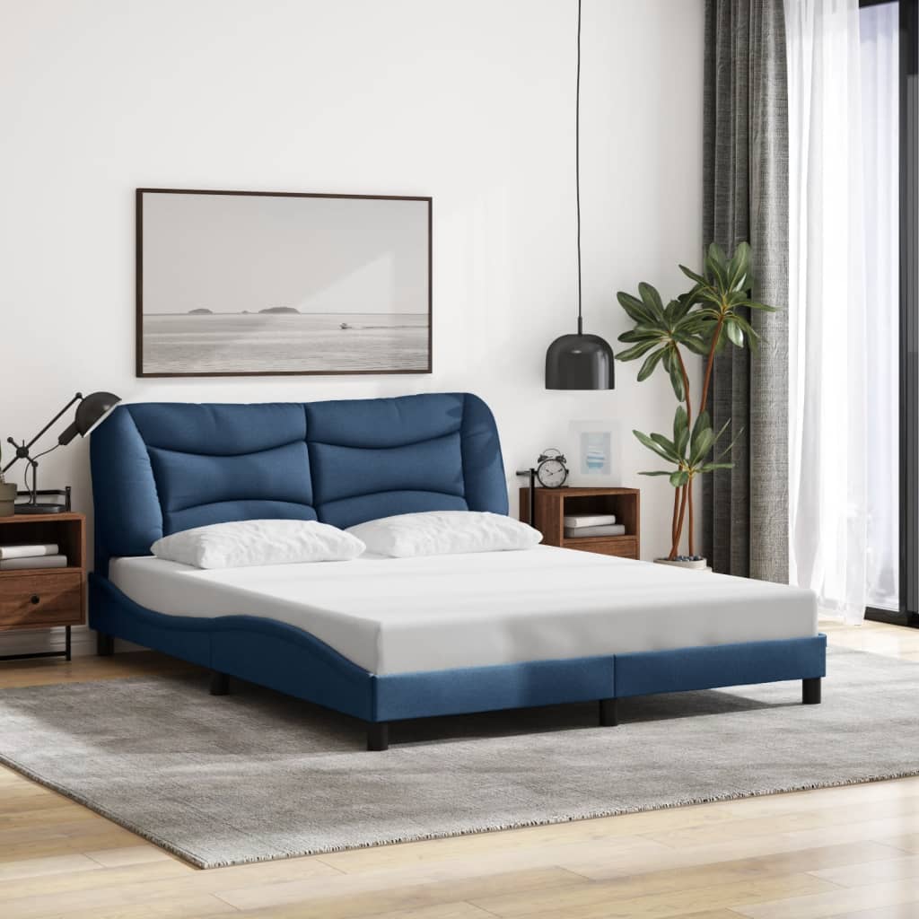 Cadre de lit sans matelas bleu 160x200 cm tissu - XIOS