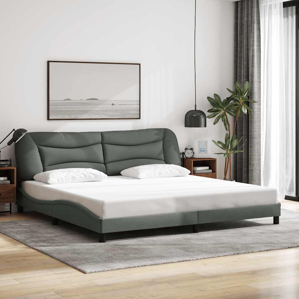 Cadre de lit sans matelas Hvar gris foncé 200x200 cm tissu - XIOS