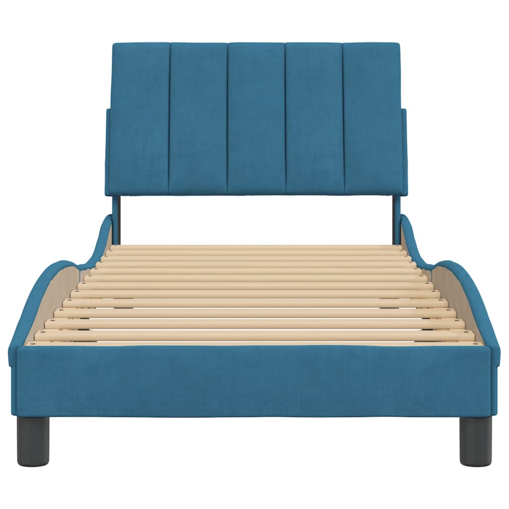 Cadre de lit sans matelas Hanko bleu 90x190 cm velours - XIOS