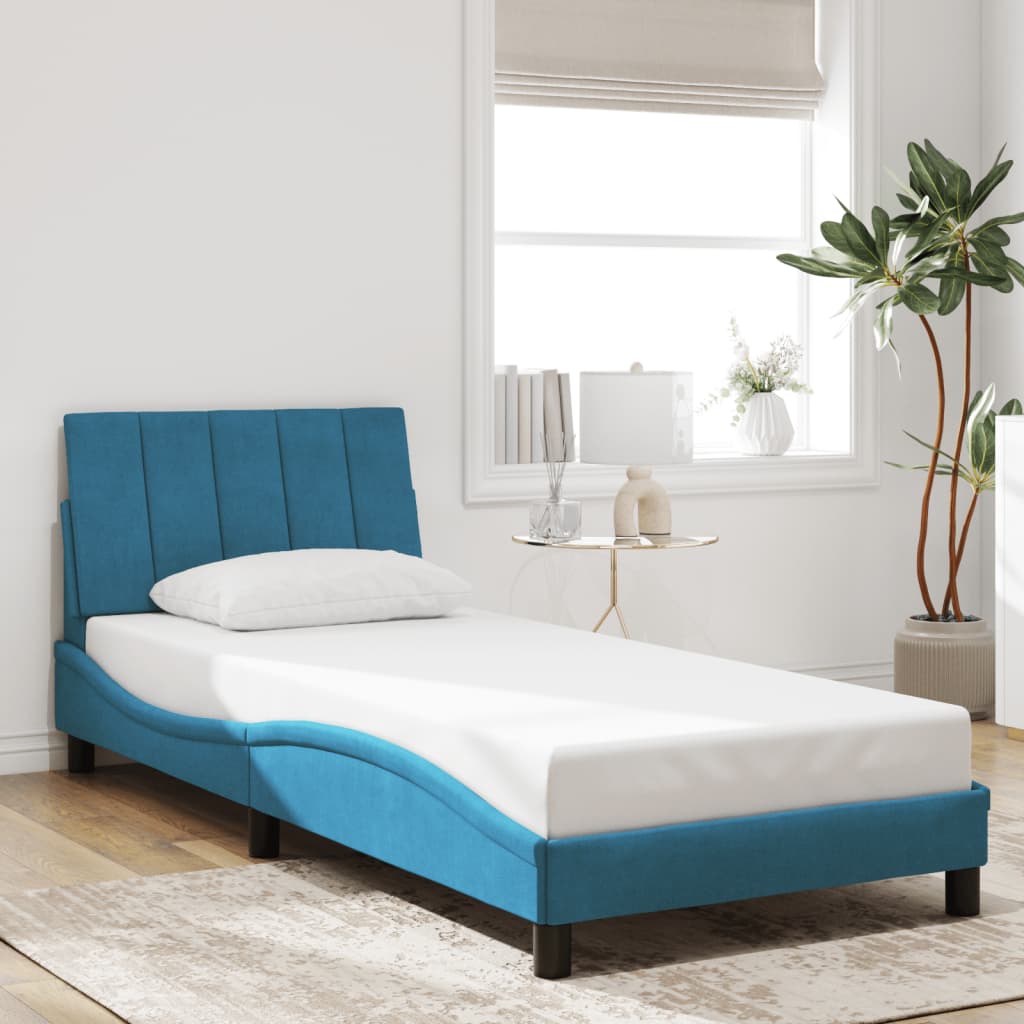 Cadre de lit sans matelas Hanko bleu 90x190 cm velours - XIOS