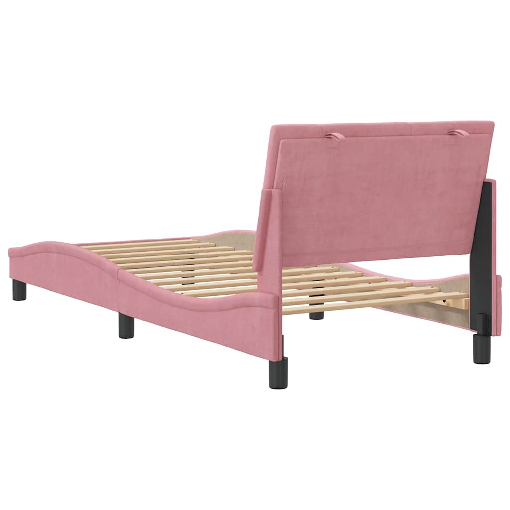 Cadre de lit sans matelas Hanko rose 90x190 cm velours - XIOS