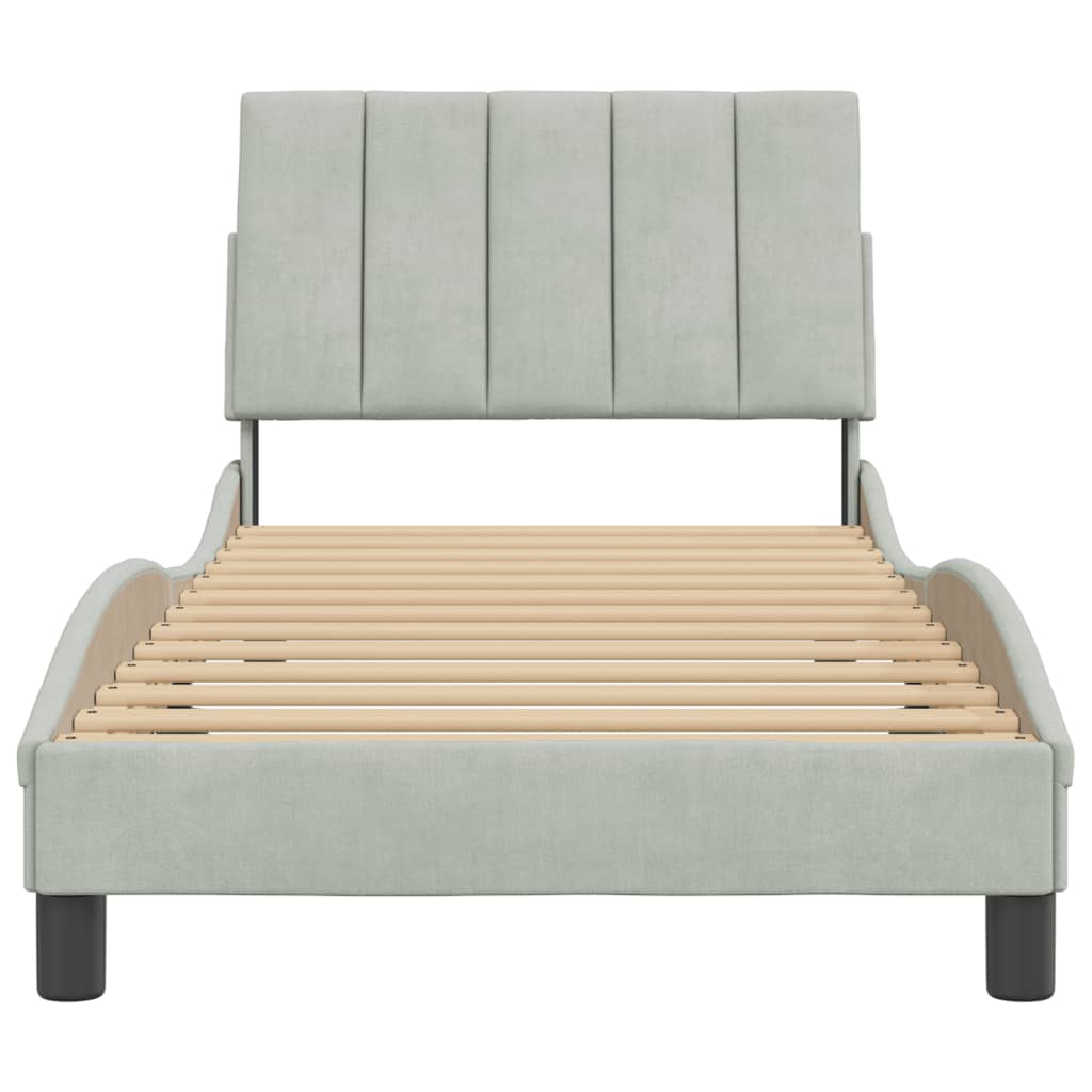 Cadre de lit sans matelas gris clair 90x200 cm velours - XIOS