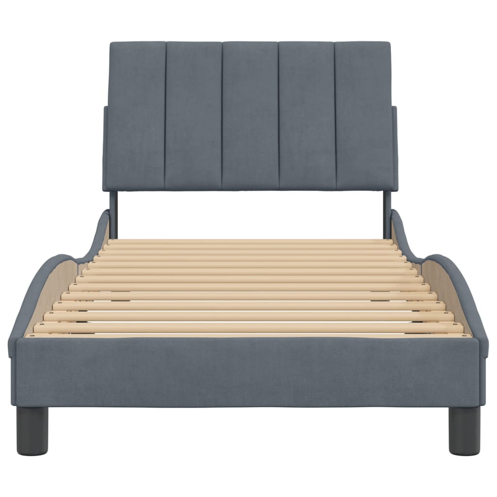 Cadre de lit sans matelas gris foncé 90x200 cm velours - XIOS