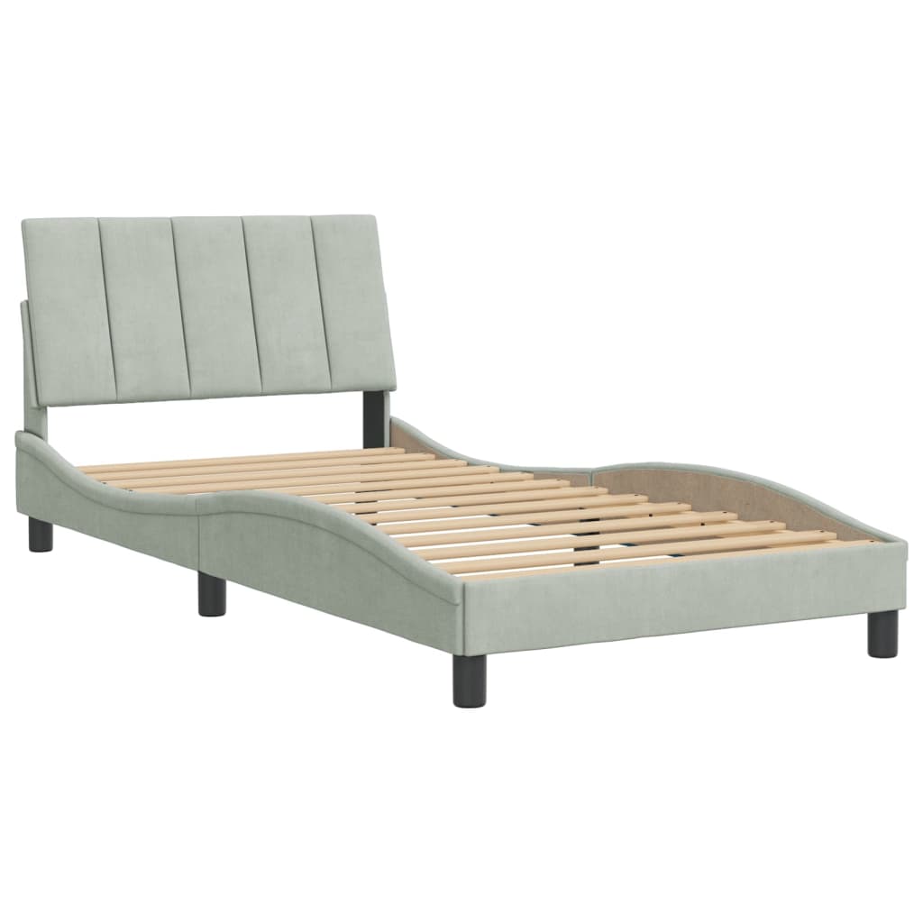 Cadre de lit sans matelas gris clair 100x200 cm velours - XIOS