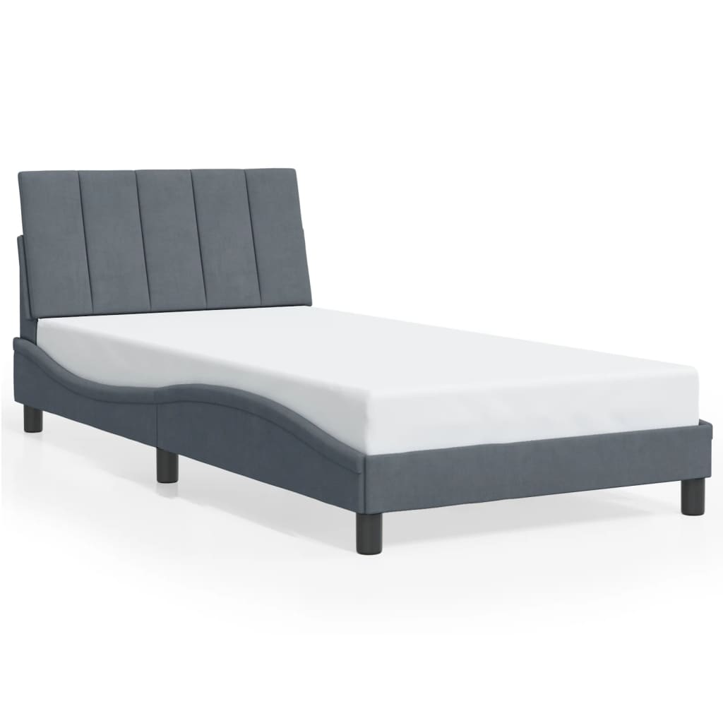 Cadre de lit sans matelas gris foncé 100x200 cm velours - XIOS