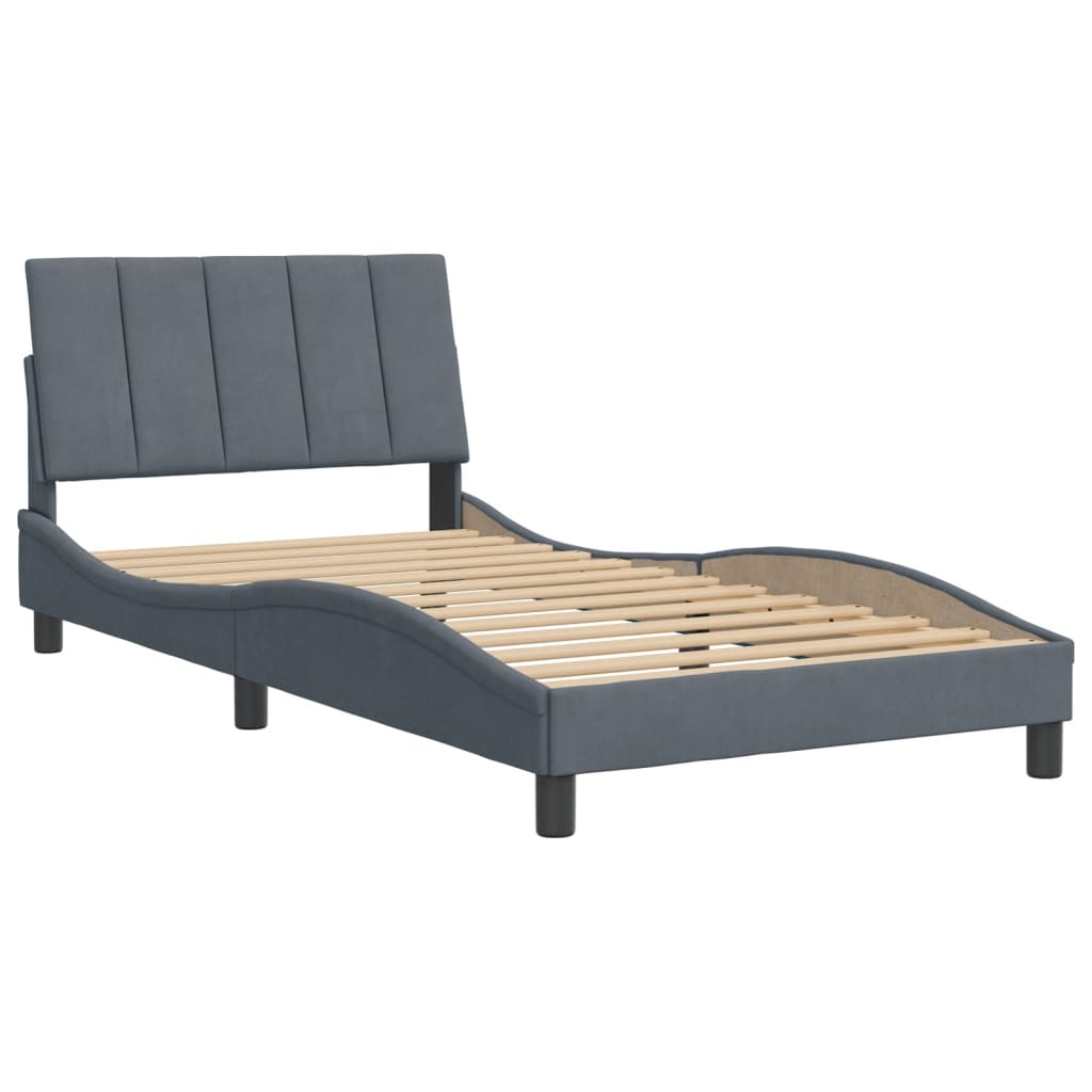 Cadre de lit sans matelas gris foncé 100x200 cm velours - XIOS
