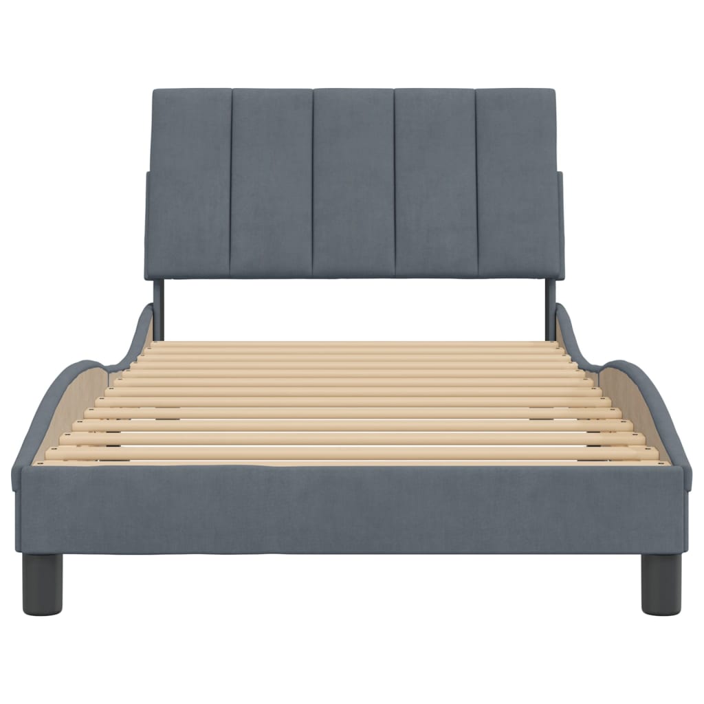 Cadre de lit sans matelas gris foncé 100x200 cm velours - XIOS
